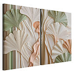 Impression sur toile modulaire Motifs de feuilles délicats aux teintes douces