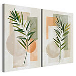Impression sur toile modulaire Peinture représentant des feuilles et des carrés