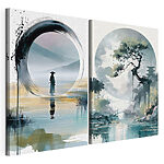 Impression sur toile modulaire Tableau représentant un homme debout dans l'eau et un arbre
