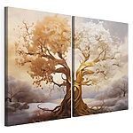 Impression sur toile modulaire Arbre aux feuilles blanches et jaunes