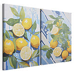 Impression sur toile modulaire Peinture représentant des citrons et des feuilles