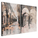 Impression sur toile modulaire Collage représentant un couloir avec des colonnes et une flaque d'eau
