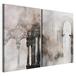 Impression sur toile modulaire Collage représentant un bâtiment avec des colonnes et de la fumée