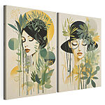 Impression sur toile modulaire Deux photos d'une femme avec des feuilles