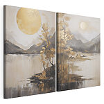 Impression sur toile modulaire Peinture représentant un paysage avec la lune et des montagnes