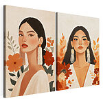 Impression sur toile modulaire Collage représentant une femme avec des fleurs