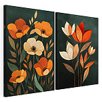 Impression sur toile modulaire Peinture représentant des fleurs sur fond noir