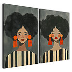 Impression sur toile modulaire Deux femmes portant de grandes boucles d'oreilles