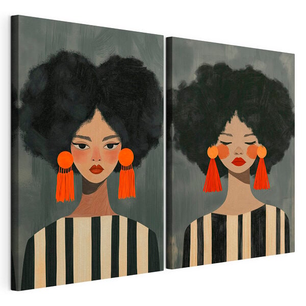 Impression sur toile modulaire Deux femmes portant de grandes boucles d'oreilles