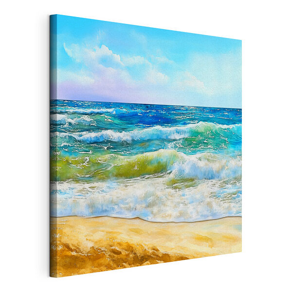 Aquarelle de vagues s'écrasant sur une plage Tableaux Aquarelle de vagues s'écrasant sur une plage